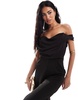 ASOS DESIGN off the shoulder structured neckline jumpsuit in black