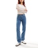 Dr Denim Lexy straight mid waist slim straight leg jeans in pyke mid blue plain wash