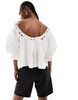 Free People lace applique cropped cotton blouse in white