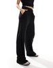 Vila linen touch wide leg pants with stretch waist in black pinstripe