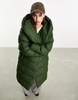 Noisy May Droplets longline padded coat with oversized hood in green