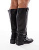 ASOS DESIGN Curve Camila flat biker harness knee boots in black