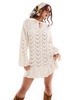 Mango crochet long sleeve mini dress in white