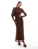 Bardot long sleeve lace maxi dress in chocolate