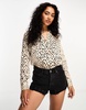 River Island spot print satin shirt in brown