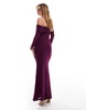 Bardot off the shoulder mesh maxi dress in grape