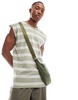 Brave Soul raw edge striped tank in washed sage & white