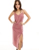 Vila linen touch cami midi dress with slit front in dusky pink