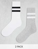 ASOS DESIGN 2 pack sock with stripes in white and gray