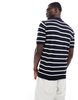 Brave Soul textured knit striped polo in navy