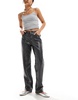 Noisy May faux leather slim fit pants in gray snake print