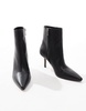 ASOS DESIGN Replay leather pointed toe mid-heel boots in black