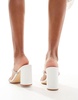 Truffle Collection wide fit bridal block heel embellished strap mules in white