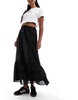 Cotton On maxi prairie skirt with lace trim detail in black