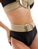 River Island high waist elastic buckle detail bikini bottom in black