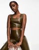 Commando faux leather square neck crop top in green - part of a set