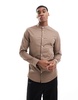 ASOS DESIGN skinny poplin shirt with grandad collar in brown