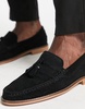 ASOS DESIGN tassel loafers in black suede leather with natural sole