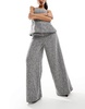 River Island wool wide leg dad pants in gray