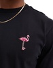 Threadbare flamingo embroidery T-shirt in black