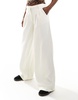 Object premium textured wide leg pants in cream