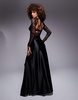 ASOS DESIGN lace long sleeve maxi dress with open back and satin mix skirt in black