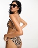 River Island frill traingle leopard print bikini top in brown