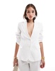 Mango linen cinched waist blazer in white - part of a set