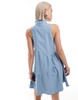 COLLUSION cotton asymmetric mini smock dress with zip detail in blue