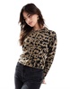 ASOS DESIGN knit leopard print collar cardigan in mocha