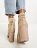 River Island heeled boot with side zip in cream