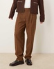 ASOS DESIGN pull on smart wool mix oversized tapered pants in brown herringbone