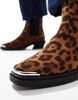 ASOS DESIGN Aruba flat western boots with toe cap detail in leopard