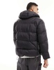 Good For Nothing hi-shine puffer jacket with hood in black