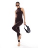 Simmi high neck sleeveless jersey jumpsuit in chocolate