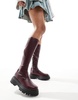 ASOS DESIGN Canyon sock chunky knee boot in burgundy