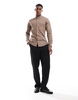 ASOS DESIGN skinny poplin shirt with grandad collar in brown