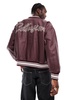 COLLUSION Unisex faux leather bomber jacket in burgundy