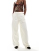 Object premium textured wide leg pants in cream