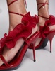 ASOS DESIGN night-time ruffle detail heeled sandals in dark red