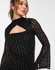 River Island heart mesh cut out mini dress in black devore