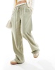 Cotton On wide leg relaxed pants with drawstring waist in sage