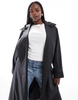 ASOS DESIGN Curve rubberised rain hooded trench coat with belt detail in black