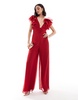 ASOS DESIGN ruffle sleeve cross back wide leg jumpsuit in red