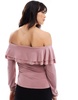 Motel ruffle off shoulder slinky long sleeve top in pink