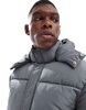 ASOS DESIGN puffer jacket with detachable hood in gray