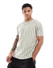 Brave Soul vertical stripe t-shirt in washed sage & white