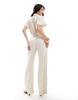 Mango linen-look belted jumpsuit in white