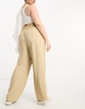 River Island Plus wide leg tailored dad pants in beige - part of a set