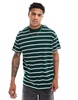 Brave Soul oversized high neck striped T-shirt in dark green & white